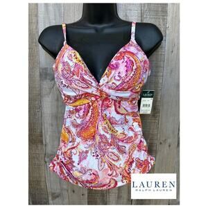 Lauren Ralph Lauren Women's Fiesta Paisley Shirred Swim Tankini Top | Size 8